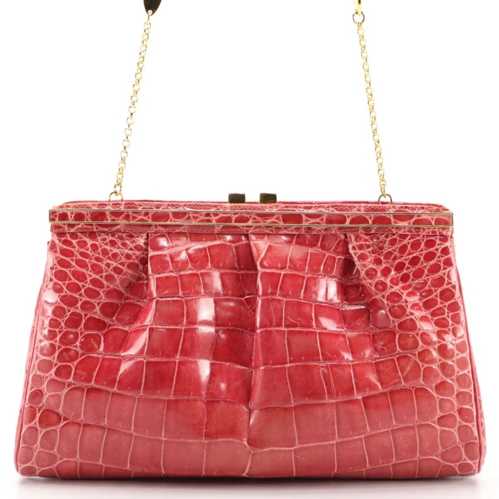 Beltrami Crocodile Skin Clutch Purse with Chain Strap